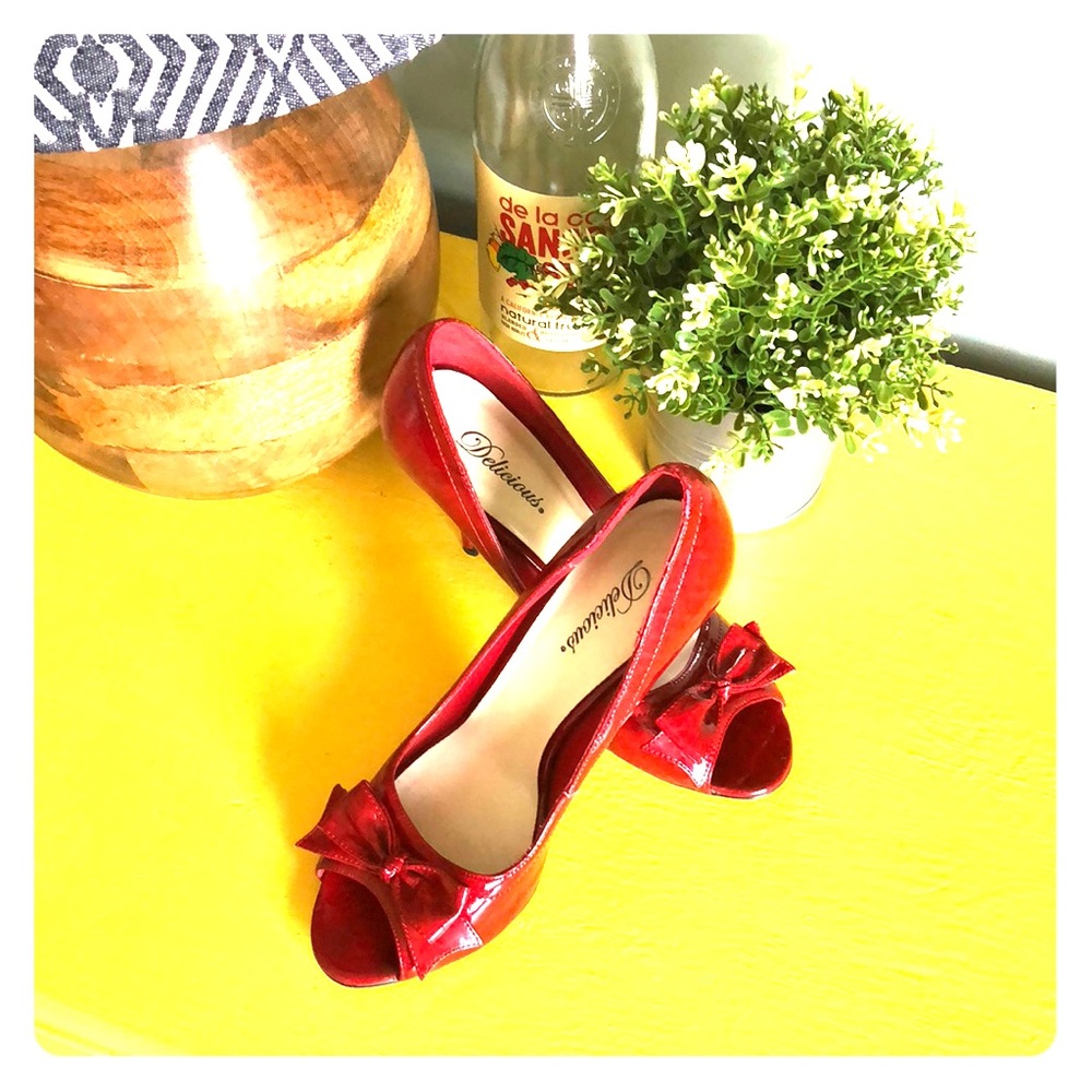 💋Patent Leather Red Open Toe Stiletto Heels💋